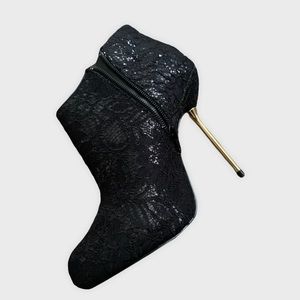 Wild Pair Lace Print Platform Ankle Gold Heel Booties 8.5